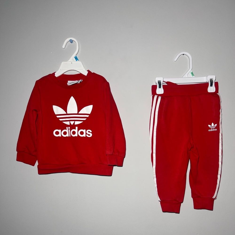 Adidas || Boys Red and White Casual Outdoor Spring 2 Piece Matching Set 12-18M